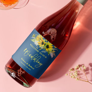 Rótulo De Garrafa De Cerveja Rótulo de Vinho do Casamento de Girassol Azul