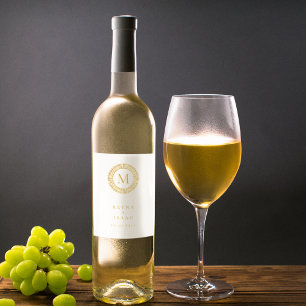 Rótulo De Garrafa De Cerveja Rótulo de Vinho Elegante Dourado Deco Wreath Mono