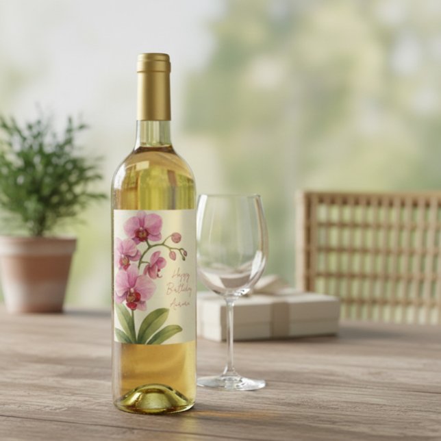 Rótulo De Garrafa De Cerveja Rótulo de Vinho Floral de Orquídea Personalizado (Criador carregado)