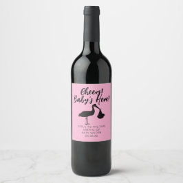 Rótulo De Garrafa De Cerveja Rótulo de Vinho para Chá de Bebê Rosa com Cegonha 