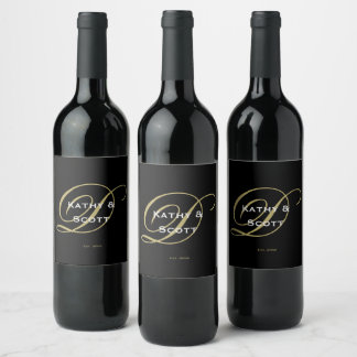 Rótulo De Garrafa De Cerveja Rótulo de Vinho Preto e Dourado com Monograma Pers