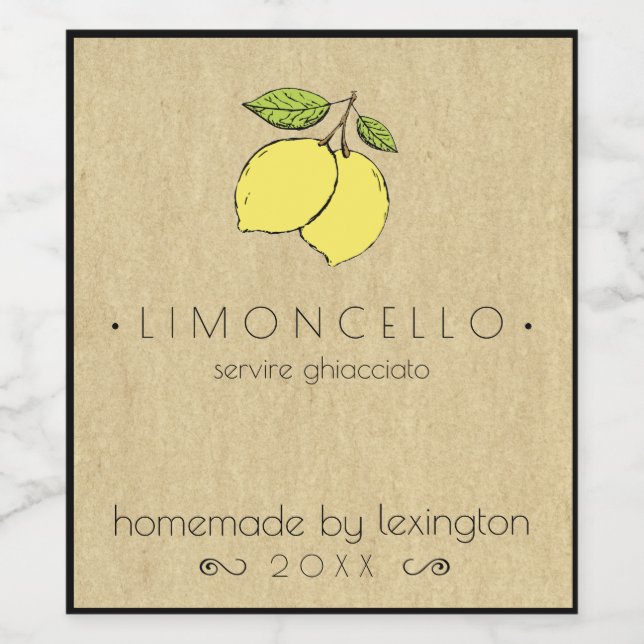 Rótulo De Garrafa De Cerveja Rótulo Do Frasco De Limoncello Com Desenho De Limõ (Rótulo Único)