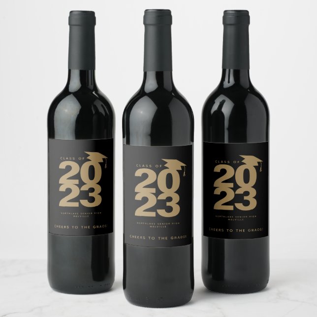 Rótulo De Garrafa De Cerveja Rótulo do Vinho do Ano Dourado e Negro Simples (Garrafas)