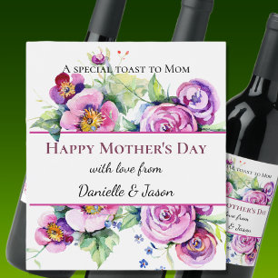 Rótulo De Garrafa De Cerveja Rótulo do Vinho Floral de Dia de as mães Rosa e Br