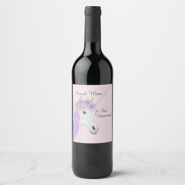 Rótulo De Garrafa De Cerveja Rótulo Funny Unicorn de Vinho Rosa (Frente)