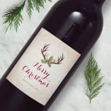 Rótulo Russo de Vinho de Natal Deer Antler Boho
