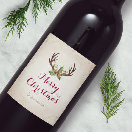 Rótulo De Garrafa De Cerveja Rótulo Russo de Vinho de Natal Deer Antler Boho