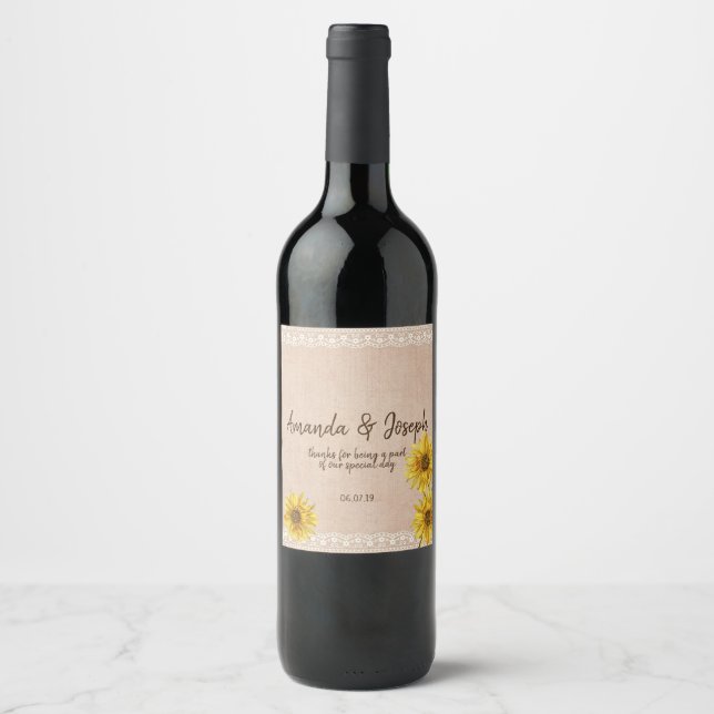 Rótulo De Garrafa De Cerveja Rótulo Rustic Lace & Burlap Sunflower (Frente)