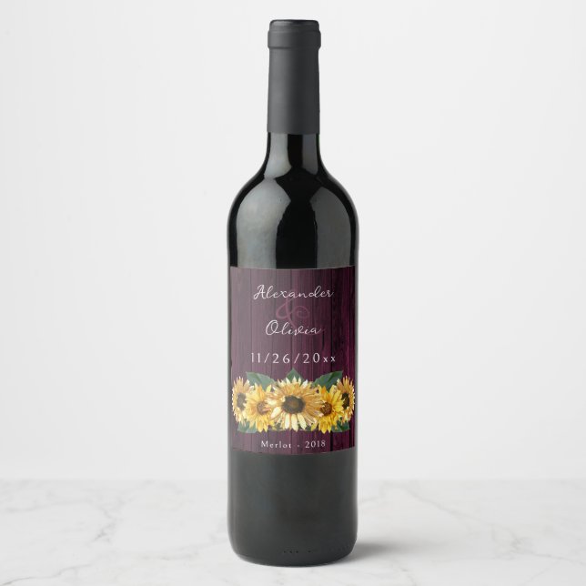Rótulo De Garrafa De Cerveja Rótulo Rustic Magenta Sunflower Wine (Frente)