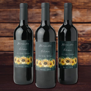 Rótulo De Garrafa De Cerveja Rótulo Rustic Teal Sunflower Wine