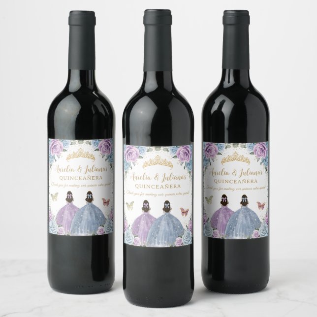 Rótulo De Garrafa De Cerveja Roxo Lilac Bebê Azul Gêmeas Florais Quinceañera (Garrafas)