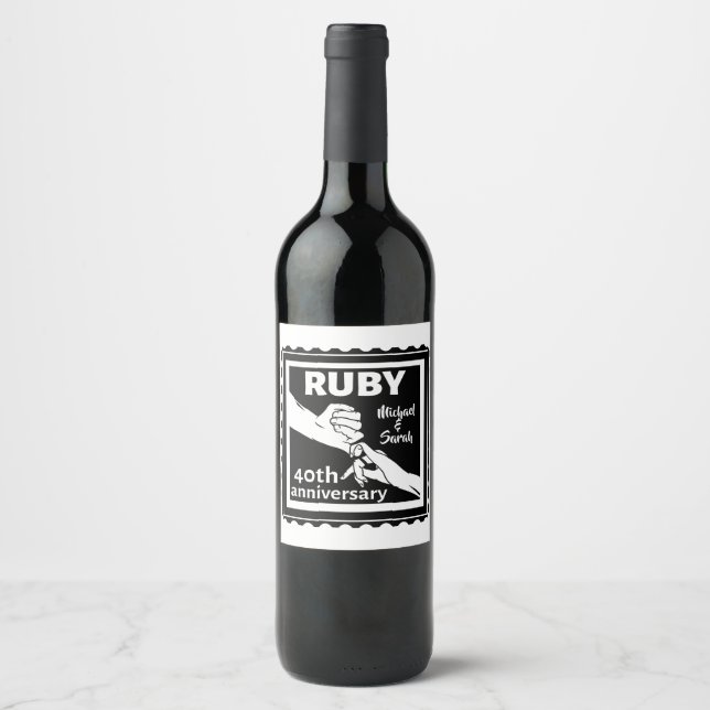 Rótulo De Garrafa De Cerveja Ruby aniversário de casamento com as mãos 40º (Frente)