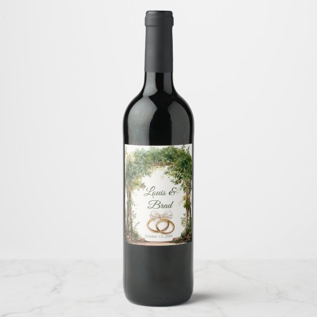 Rótulo De Garrafa De Cerveja Rustic Forest Greenery Wedding Wine Bottle Label (Frente)