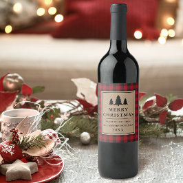 Rótulo De Garrafa De Cerveja Rustic Kraft Red Xadrez Pines Feliz Natal
