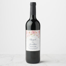 Rótulo De Garrafa De Cerveja Rustic Pink Floral Spring Wedding Wine Label