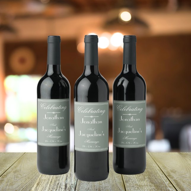 Rótulo De Garrafa De Cerveja Rustic Sage Green Simple Weding Chic Script Names (Sage Green Simple Wedding -  Rustic Chic Script Wine Labels.)
