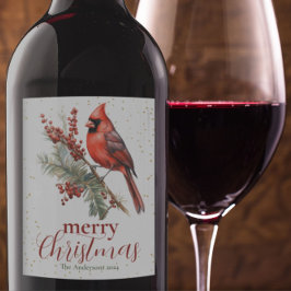 Rótulo De Garrafa De Cerveja Rustic Watercolor Winter Cardinal Holly Branch