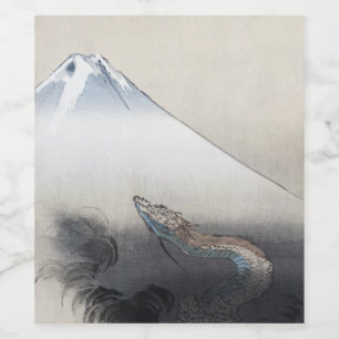 Rótulo De Garrafa De Cerveja Ryu Shoten: Dragão Ascendente sobre Fuji, Japão