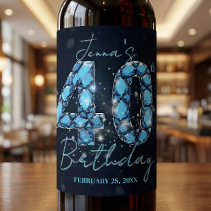 Rótulo De Garrafa De Cerveja Safira Azul Turquesa Joia Glam 40º Aniversário