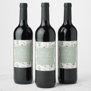 Rótulo De Garrafa De Cerveja Sage Green Christmas — botânica elegante mínima