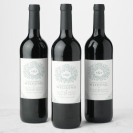 Rótulo De Garrafa De Cerveja Sage green hand desenhada folha monograma casament