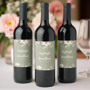 Rótulo De Garrafa De Cerveja Sage Green Modern Watercolor Casamento Floral