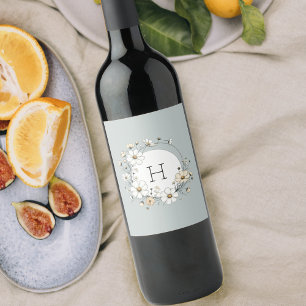 Rótulo De Garrafa De Cerveja Sage Green Monograma Boho Flores Personalizadas