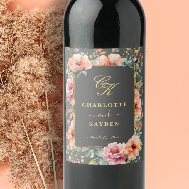 Rótulo De Garrafa De Cerveja Sage Green Rustic Floral Wreath Monograma Casament (Sage Green Rustic Floral Wreath Monogram Wedding Wine Label)