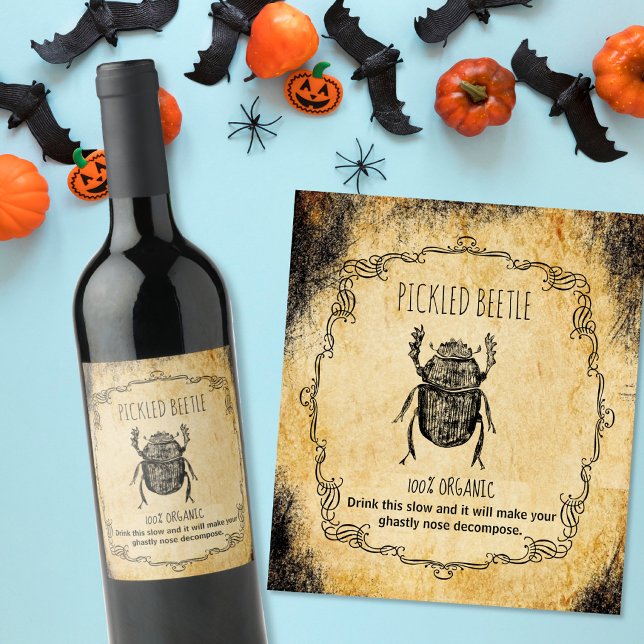 Rótulo De Garrafa De Cerveja Sala de boticário halloween vintage besouro escolh (Criador carregado)