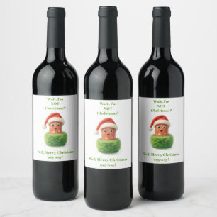 Rótulo De Garrafa De Cerveja Salame fofo de Natal surpreso em verde felpudo