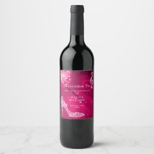 Rótulo De Garrafa De Cerveja Saltos Brilhantes Lindos Rosa Bola de Discoteca An