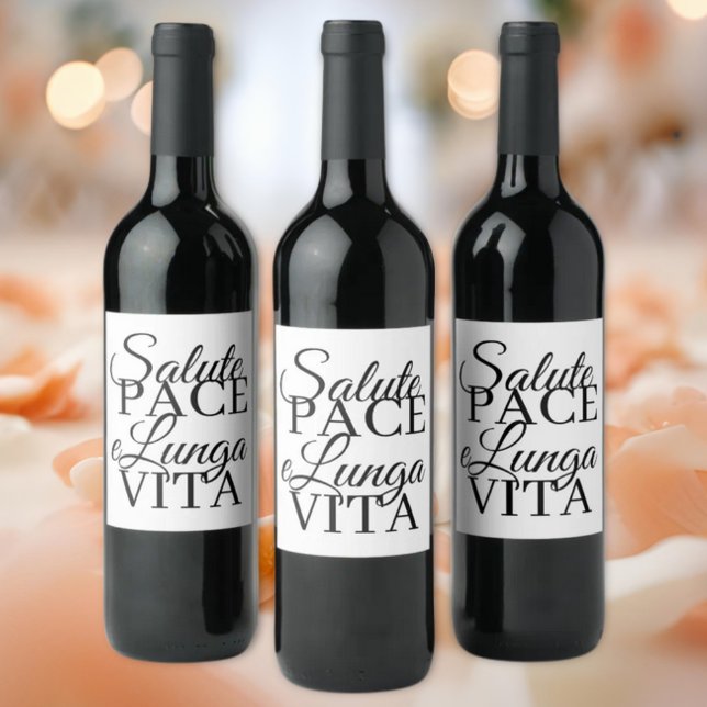Rótulo De Garrafa De Cerveja Salute, Pace, e Lunga Vita Wedding  (Salute, Pace, e Lunga Vita Italian Heritage Saying (Health, Peace and Long Life) Wedding Wine Label)