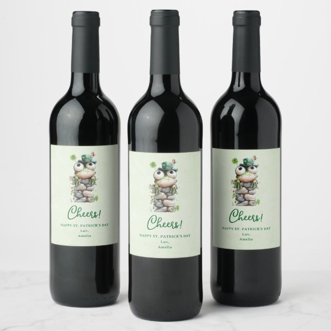 Rótulo De Garrafa De Cerveja Sapo com Chapéu Verde e Trevo Fofo Cheers (Garrafas)