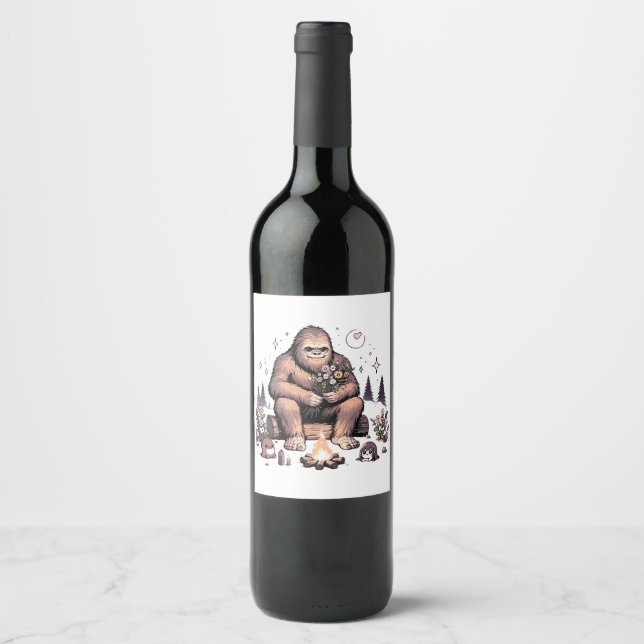 Rótulo De Garrafa De Cerveja Sasquatch Segurando Flores (Frente)