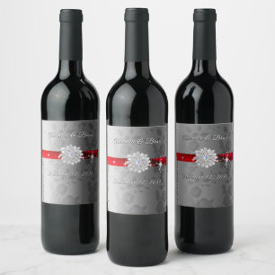 Rótulo De Garrafa De Cerveja Satin Vermelho Prata Diamante Natal Vinho Casament