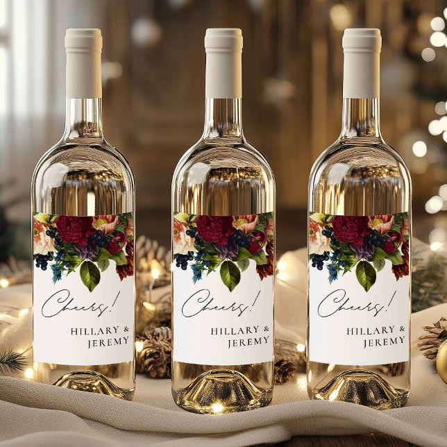 Rótulo De Garrafa De Cerveja Saúde! Moody Floral Wedding Burgundy (Criador carregado)