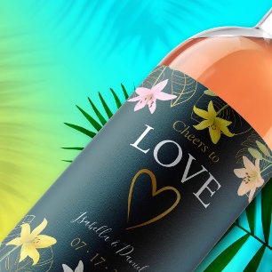 Rótulo De Garrafa De Cerveja Saúde para o Casamento Tropical Floral Teal