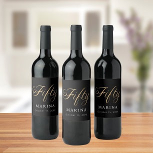 Rótulo De Garrafa De Cerveja Script de nome de ouro preto 50.o aniversário