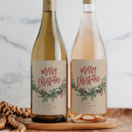 Rótulo De Garrafa De Cerveja Script Merry Christmas Branch com Berries