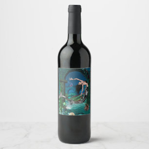 Rótulo De Garrafa De Cerveja Sereia maravilhosa com peixes da fantasia