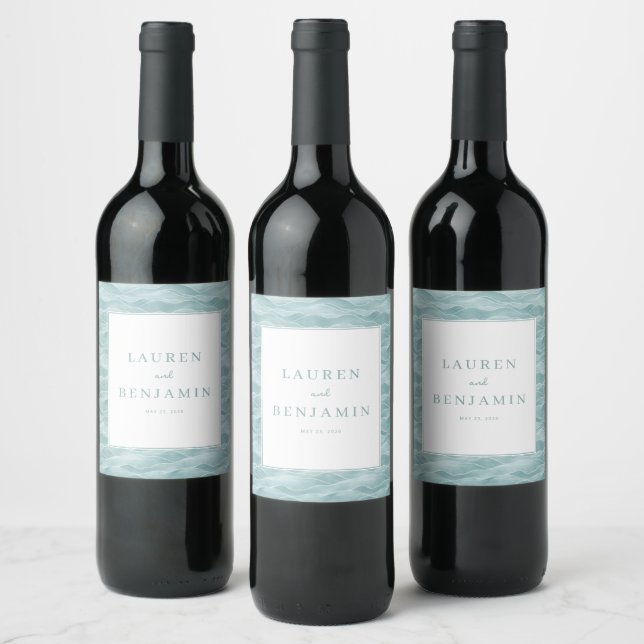 Rótulo De Garrafa De Cerveja Serene Teal Wave Motive (Garrafas)