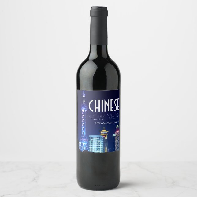 Rótulo De Garrafa De Cerveja Shanghai Skyline, Chinês Ano Novo (Frente)