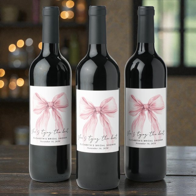 Rótulo De Garrafa De Cerveja Shes Tying The Knot Pink Bow Bridal Shower (Shes Tying The Knot Pink Bow Bridal Shower Wine Label)