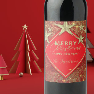 Rótulo De Garrafa De Cerveja Shiby Glam Vermelho Dourado Brilho Estrela Festa d