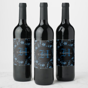 Rótulo De Garrafa De Cerveja Shimmer Azul Monograma Floral 2