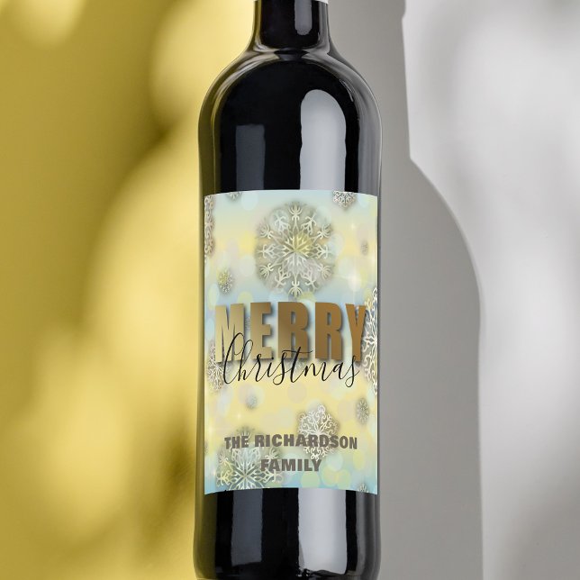 Rótulo De Garrafa De Cerveja Shiny Filigree Snowflakes Dourado Feliz Natal (Criador carregado)