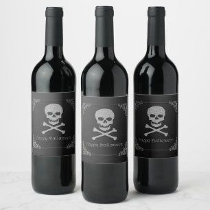 Rótulo De Garrafa De Cerveja Silver Skull e Crossbones Halloween