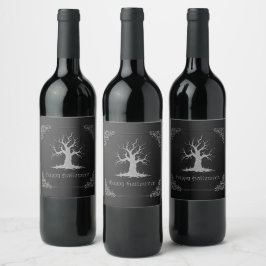 Rótulo De Garrafa De Cerveja Silver Spooky Tree Halloween