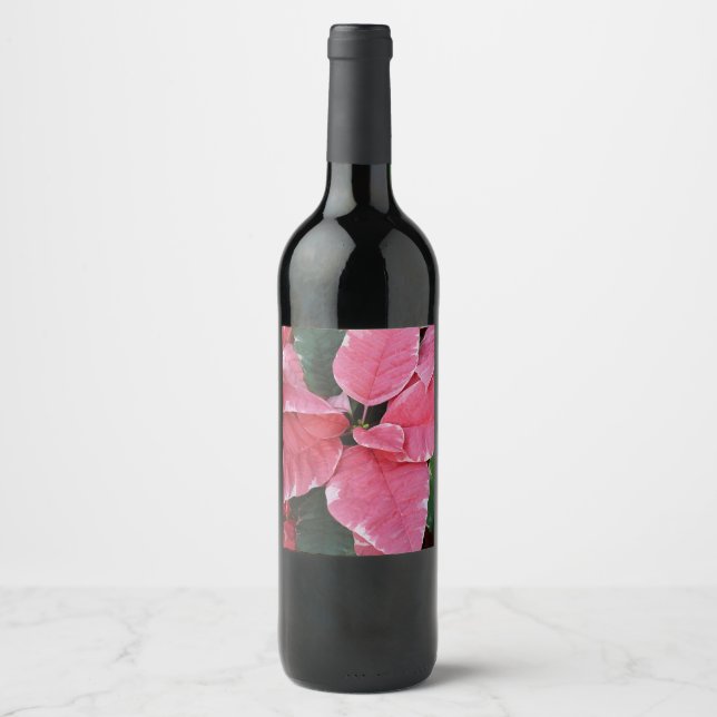 Rótulo De Garrafa De Cerveja Silver Star Marble Poinsettias Feriado Rosa Floral (Frente)