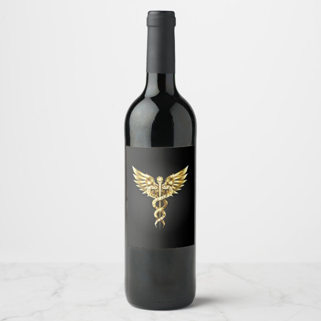 Rótulo De Garrafa De Cerveja Símbolo Poligonal Dourado Caduceus (Frente)